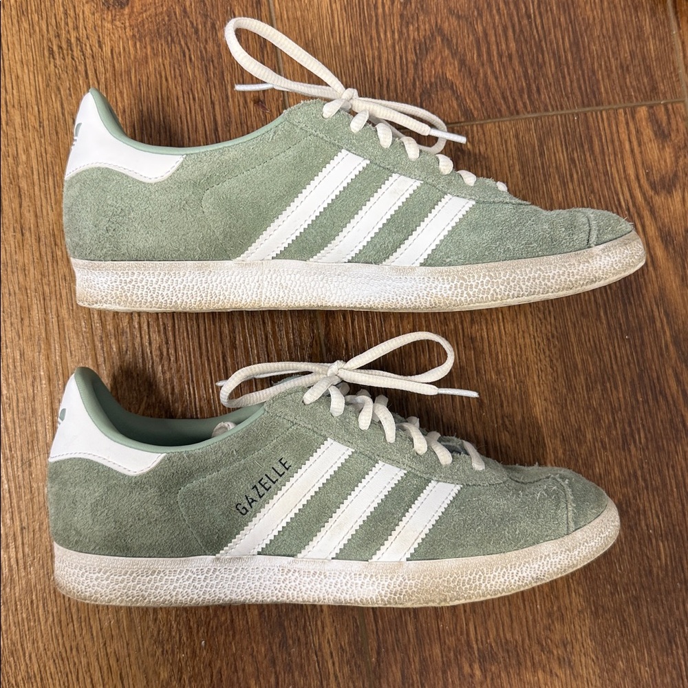 adidas Sage Green & White Gazelle Suede Sneakers - Picture 3 of 10